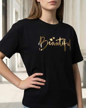 Shein Drop Shoulder Typographic Foil Print Crew Tshirt-picture-21