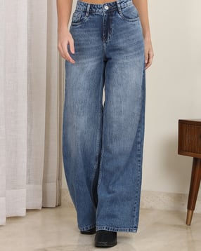 Shein High Rise Fly With Button Closure Mid Wash Jeans-image-4