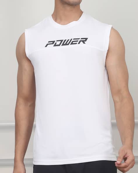 Shein Activewear Sleeveless Typographic Chest Print Crew Tshirt
