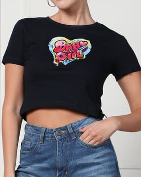 Shein Short Sleeve Typographic Chest Print Crop Crew Tshirt-picture-30