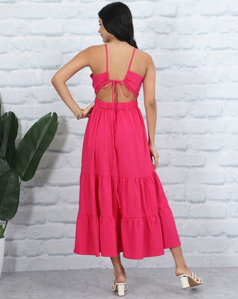 open lace back dress Shein Pink Bodycon Summer Dress  WISI-Oi