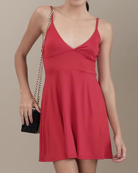 open lace back dress Pleated Shimmer Satin Corset Skater Dress with Pockets Missy / 12 / Wine main image 1