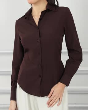Shein Cuffed Sleeve Dart Detail Spread Collar Shirt-picture-33