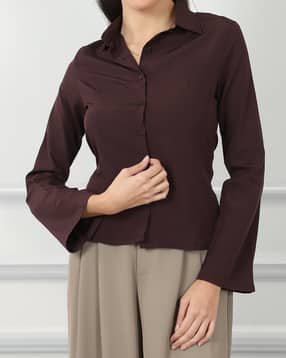 Shein Full Sleeve Spread Collar Back Tie Up Shirt