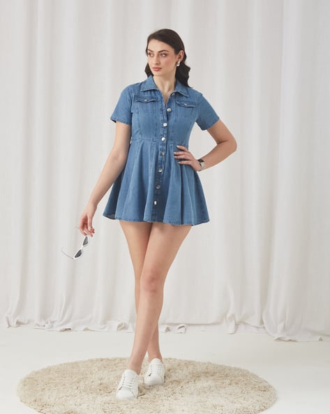 white christmas dresses ICON Women's Sleeveless Denim Dress, Form-Fitting – Areej Zainab main image 1