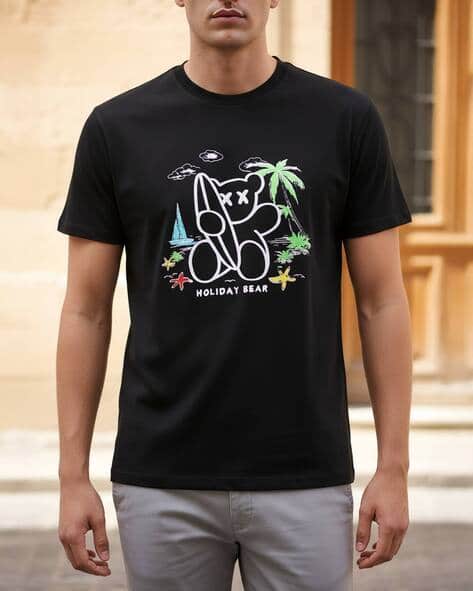 Shein Short Sleeves Graphic Chest Print Crew Tshirt