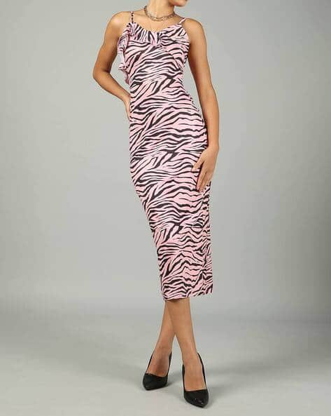 Shein Spaghetti Strap Ruffle Trim Sheath Midi Dress