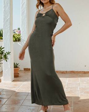 strapless open back dress in The Moment Halter Mini Dress in Brown | Size: Xs | Knit Fabric