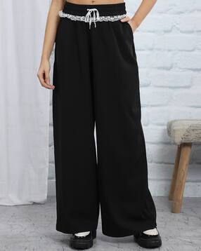 Shein Elasticated Drawstring Waist Lace Trim Palazzo