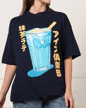 Shein Shein Women Drop Shoulder Graphic Front Print Crew Tshirt