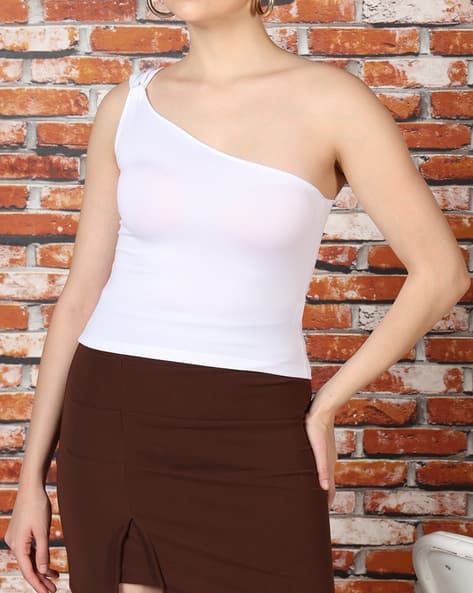 Shein Double Strap Detail One Shoulder Short Top
