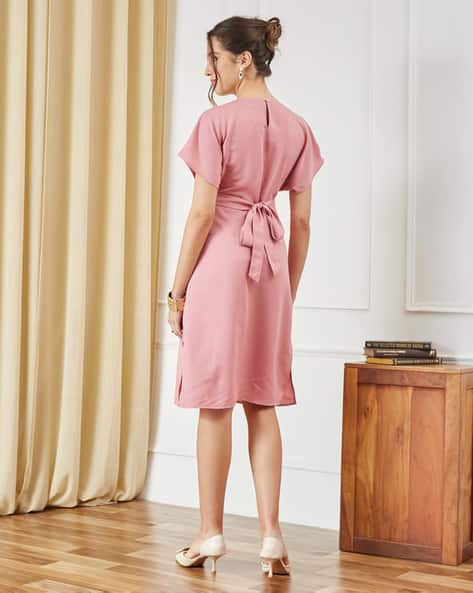 shein dresses dusty pink SHEIN Baby Pink Plus Size Dresses Wedding Guest Party Semi Formal Asymmetric Neck Slit Ruched Ruffle Elegant Glamorous Slim Fit Knitted Even,4XL
