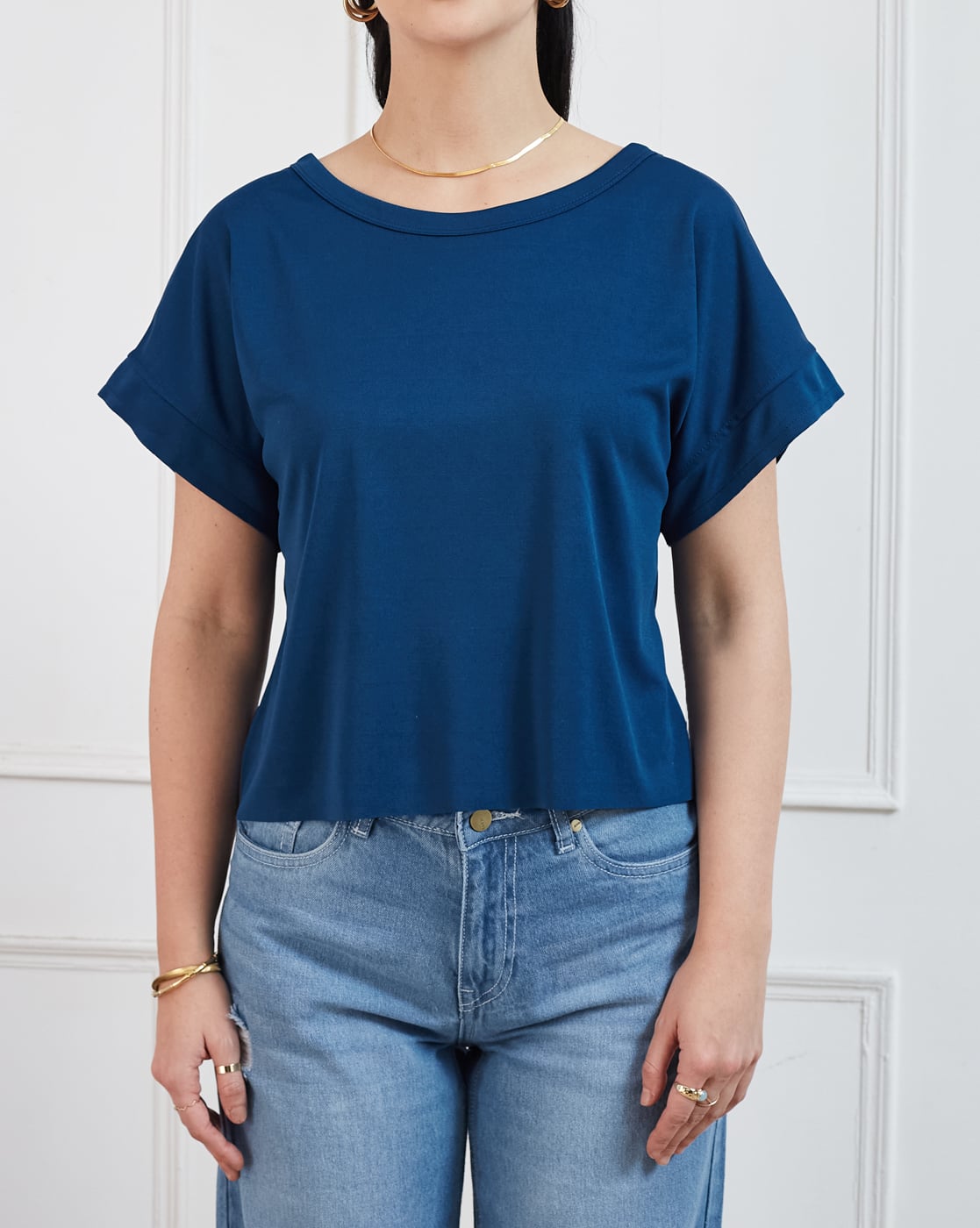 Shein Shein Medium Length Extended Sleeve Back Cut Out Top For Women (Blue, M)