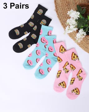 Shein Ankle Length Combo of 3 Novelty Print Everyday Socks-picture-43
