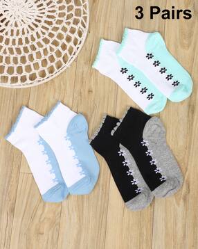 Shein Combo Of 3 Ruffled Cuff Floral Print Everyday Socks-image-37