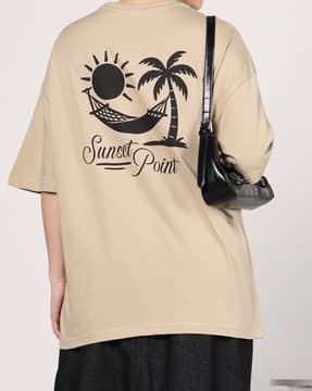 Shein Shein Women Drop Shoulder Graphic Back Print Crew Tshirt