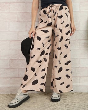 Shein Full Length High Rise Feather Print Palazzo