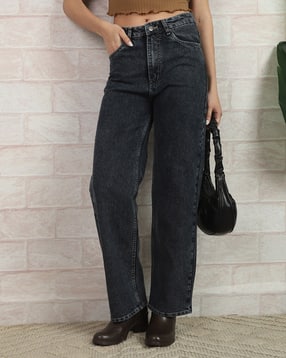 Shein Full Length Fly With Button Closure Stone Wash Jeans