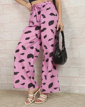 Shein Full Length High Rise Feather Print Palazzo