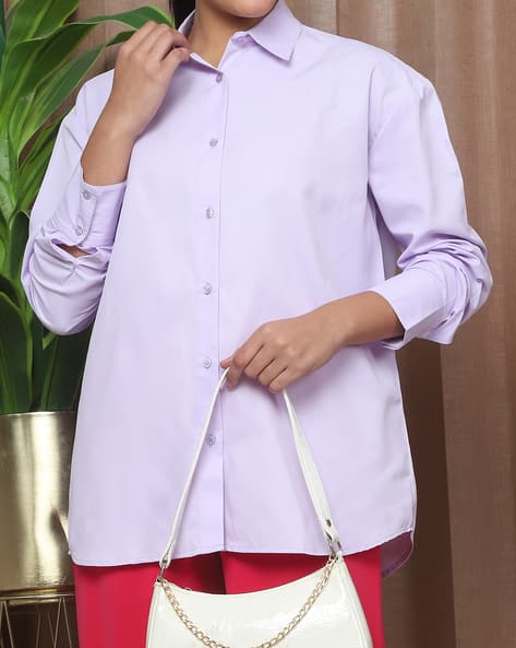 Shein Medium Length Spread Collar Drop Shoulder Shirt