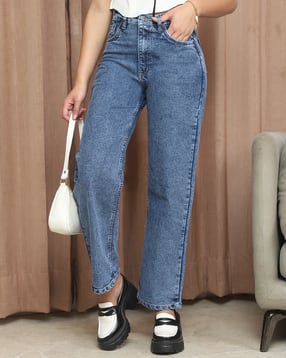 Shein Full Length Fly With Button Closure Acid Wash Jeans