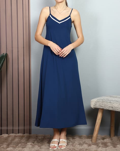 long velvet blue dress Mermaid Scoop Neck Navy Long Prom Dresses With Beading, Navy Blue / 4 main image 1
