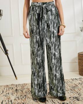 Shein Elasticated Waist Tie-Up Abstract Print Palazzo