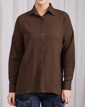 Shein Spread Collar Drop Shoulder Textured Long Shirt-picture-32