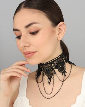 Shein Women Black Floral Lace Detail Choker Necklace-picture-22