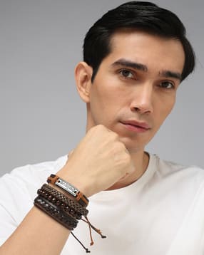 Shein Men 4-Piece Braided Bracelet Set with Believe Charm-picture-22