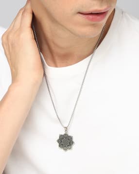 Shein Men Silver Mandala Floral Pendant Chain-picture-37
