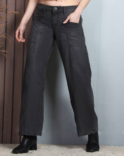 Shein Ankle Length Panelled Jeans With Front Patch Pocket