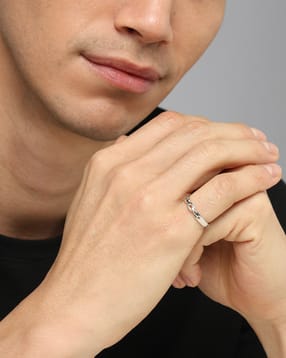 Shein Men Silver Adjustable Mock Chain Link Detail Ring-picture-53