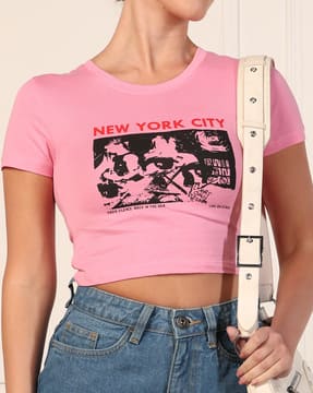 Shein Shein Women Short Sleeves Graphic Chest Print Crew Tshirt