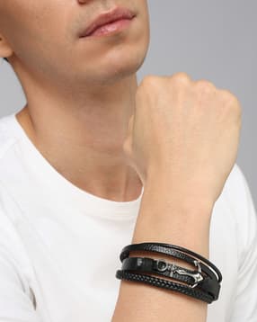 Shein Men Black Layered Braided Anchor Charm Bracelet-picture-15
