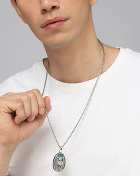 Shein Men Silver Chain With Eagle Engraved Oval Pendant-picture-12