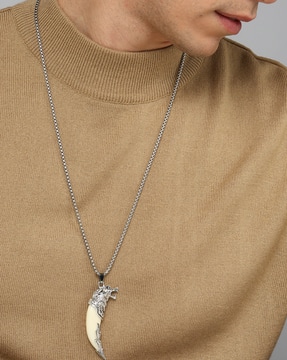 Shein Shein Men Street Wolf Head and Fang Pendant Chain