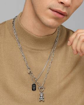 Shein Men Silver Teddy Bear Pendant Multistrand Chain-picture-17