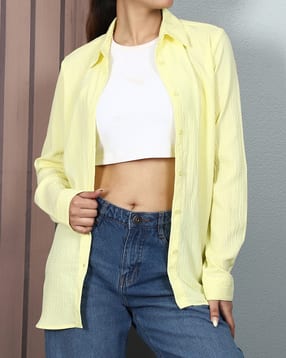 Shein Spread Collar Full Sleeve Textured Long Shirt-picture-26
