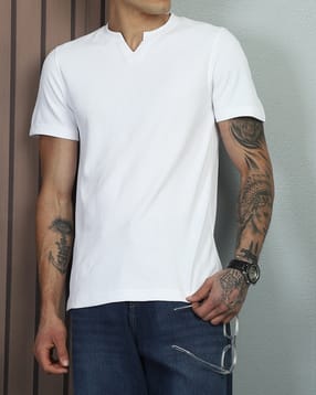 Shein Medium Length Short Sleeve Notched Neck Tshirt-picture-19