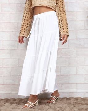 Shein Elasticated Drawstring Waist Tiered Maxi Skirt-picture-46