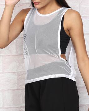 Shein Low Armhole Typographic Placement Print Mesh Tshirt-picture-27