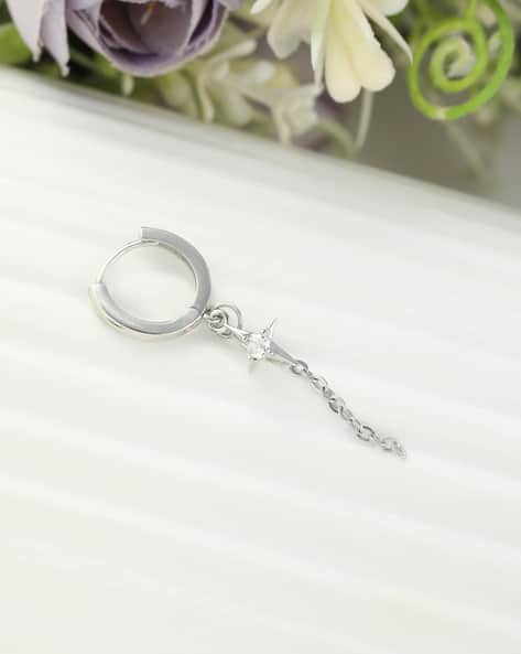 Shein Men Silver Chain & Star Detail Hoop Earring