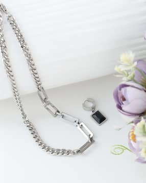 Shein Men Interlinked Chain with Rectangle Shaped Earring-picture-10