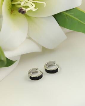 Shein Men Black Enamel Detail Hoop Earrings-picture-50