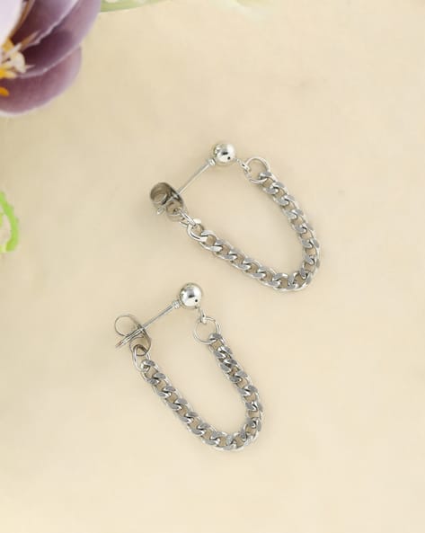 Shein Men Silver Chain Link Design Stud Earrings