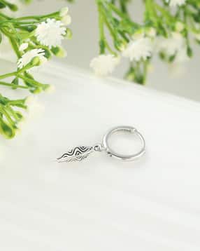 Shein Men Silver Engraved Geometric Charm Hoop Earring-picture-24