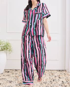 Shein Lapel Collar Striped Star Print Shir & Pyjama Set-picture-24