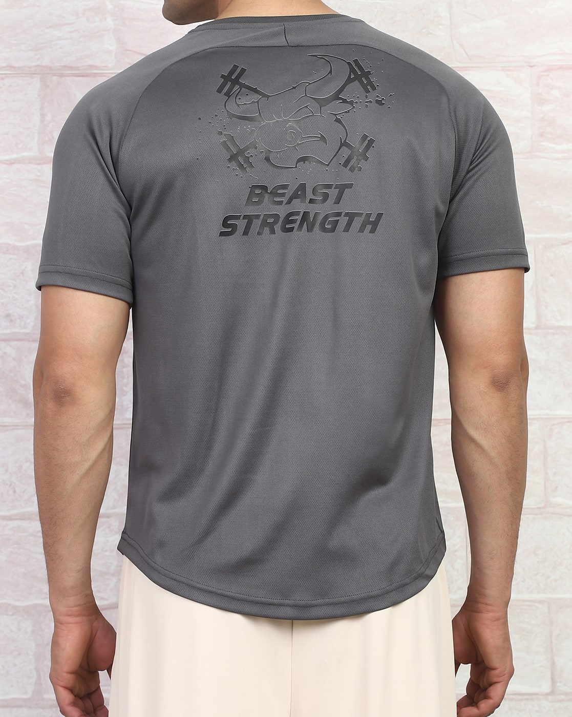 Shein Shein Raglan Sleeve Typographic Back Print Crew Tshirt For Men (Grey, L)