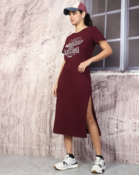 burgundy t shirt dress Down, Set, Chic T-Shirt In Maroon Impressions Online Boutique most languid styles Yours London Women's Plus Size